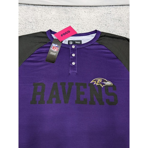 FOCO Baltimore Ravens Henley Shirt NFL Team Apparel Mens Medium Purple Black NWT - Picture 4 of 13